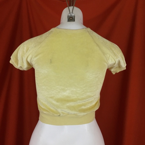 VINTAGE 70s Yellow Velvet Crop Top - Picture 6 of 7